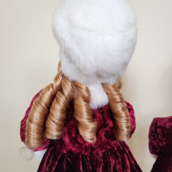 Red Velvet Velour Victorian Girl and Boy Christmas Caroler Set Christmas Decor - Picture 8 of 11